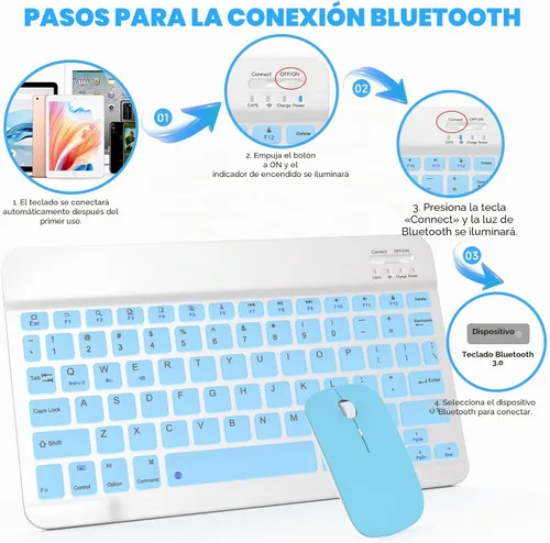 Vista 3 de QWERTY - Teclado Bluetooth de 10 pulgadas, teclado inalámbrico ultra delgado, sin retrasos, silencioso, compatible con iPhone, iPad, computadora