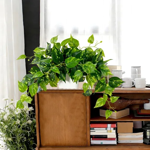 Vista 6 de Waipfaru Plantas artificiales para interiores, plantas artificiales realistas colgantes con macetas de plástico, potos artificiales para el hogar