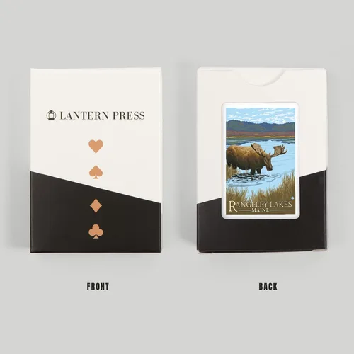 Vista 8 de Lantern Press Rangeley, Maine, Moose Drinking at Lake (52 cartas de juego, baraja de cartas de tamaño póquer con comodines)