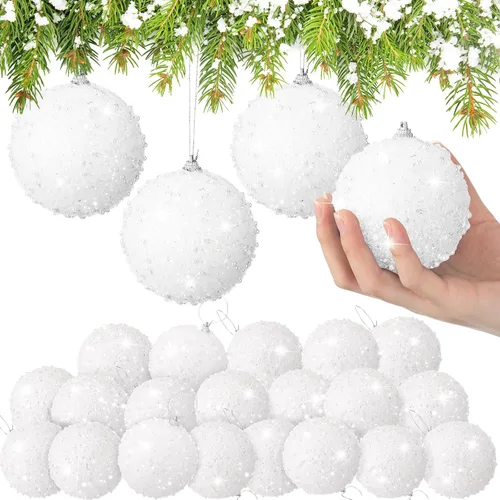 Vista 16 de Lyrow 24 piezas 3.15" Juego de adornos de bola de Navidad con purpurina, bola de espuma con lentejuelas colgante, decorativa, en masa, para árbol