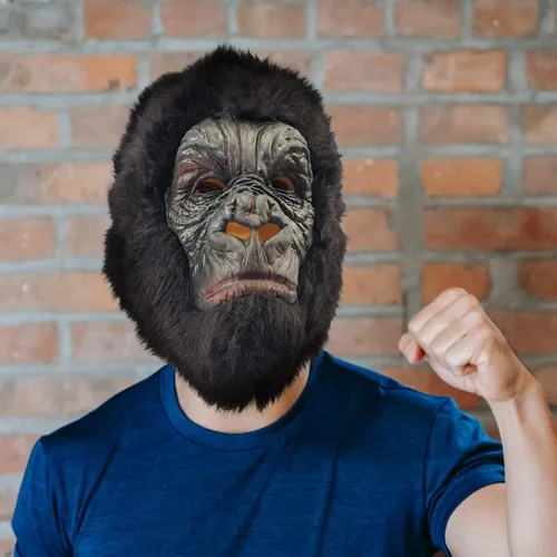 Vista 6 de CreepyParty - Máscara de chimpancé, disfraz de animal para fiesta de Halloween