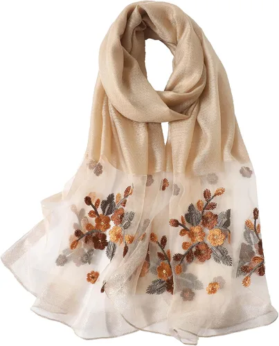 Vista 9 de WINCESS.YU Women Embroidered Silk Scarf, 75* 28 Inches Long Shawl and Wraps Negro