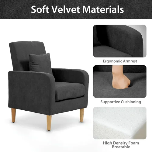 Vista 5 de OS MOTOR Sofá tapizado con almohada, sillón de tela con patas de madera, cómoda silla de descanso para sala de estar, dormitorio u oficina, soporta