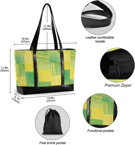 Vista 6 de Irregular Tie-dye in Yellowish-green Sturdy 14 inch laptop bag with zipper work tote bags for women for yoga with lunch maletin ejecutivo para mujer