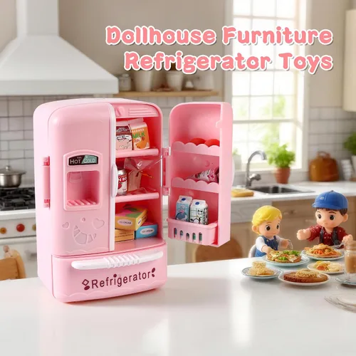 Vista 7 de Mueble Mini Refrigerador para Casa de Muñecas, Accesorio Esencial de Cocina para Casa de Muñecas, Compatible con Mini Alimentos, Decoración