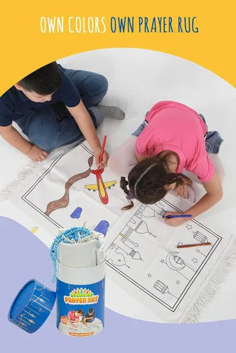 Vista 3 de Ihvan Online Tapete de oración para niños, lavable y pintado, tapete de viaje suave para Salah, regalo islámico perfecto, azul