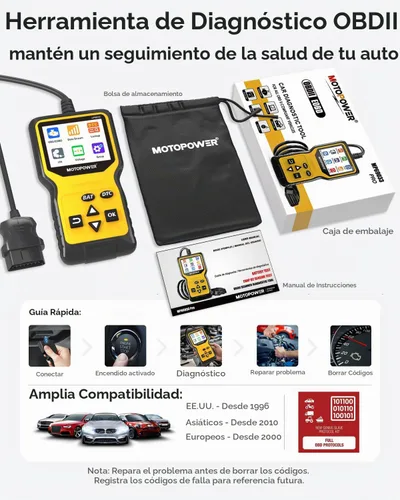 Vista 5 de MOTOPOWER MP69033 Pro OBD2 Escáner Lector de Código, Herramienta de Diagnóstico de Luz de Falla del Motor con Probador de Batería