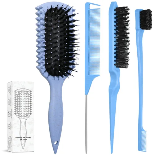 Vista 12 de Cepillo definidor de rizos, productos de cepillo de pelo rizado con 3 piezas de cepillo de pelo de espalda resbaladiza, cepillo de cerdas, peine