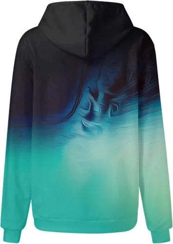 Vista 3 de Sudadera suelta con capucha para mujer, casual, colorida, de manga larga, con cordón, con bolsillos, con cremallera