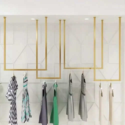 Vista 9 de Tienda de ropa simple montado en la pared, estantes de ropa colgantes de ventana, estante en forma de U, organización de vestidos de novia, toallero