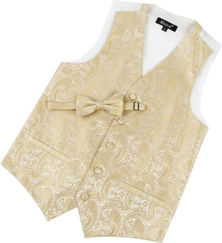 Vista 34 de Alizeal Conjunto de 2 piezas de corbata de lazo preatada de jacquard de cachemira con estampado floral clásico para niños