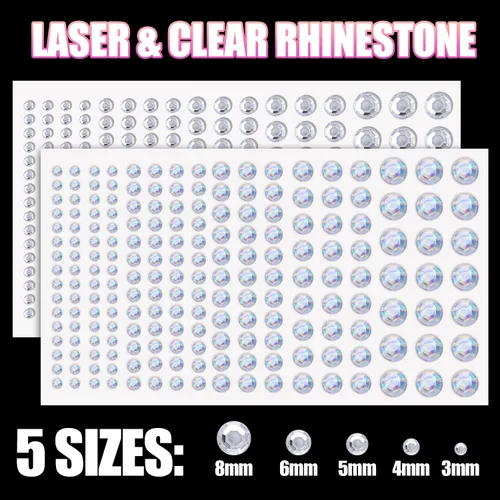Vista 3 de 3940 calcomanías de diamantes de imitación de 3/4/5/6/0.315 in transparentes + láser autoadhesivas para la cara, joyas de cristal para el cuerpo