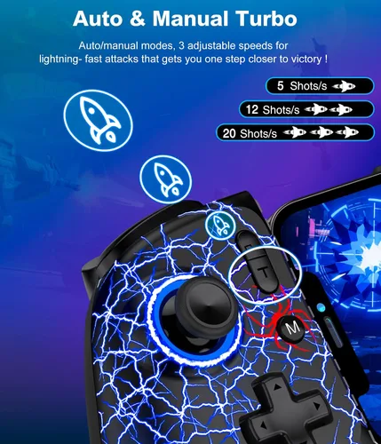 Vista 5 de LIFUFUTEE Mobile Gaming Controller for iPhone/Android, Wireless Phone Controller with Hall Joysticks/Triggers, Mobile Controller Support Phone Case