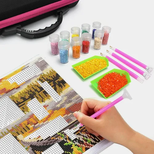 Vista 6 de Estuche de almacenamiento de pintura de diamante con 60 botellas, organizador portátil de almacenamiento de arte de diamantes para cuentas