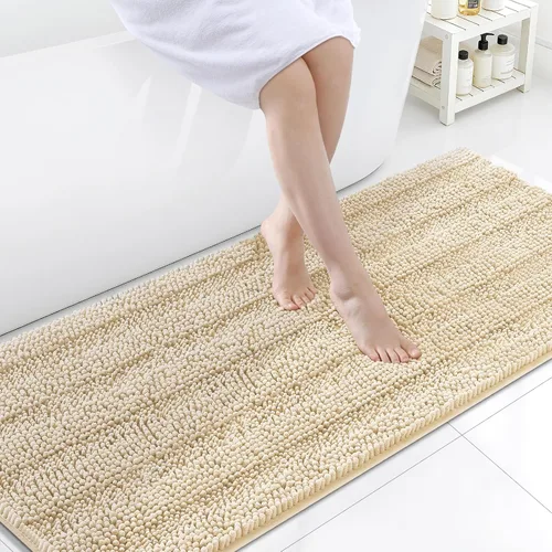 Vista 14 de Grandaily Alfombras de baño de felpilla a rayas de 24 x 16 pulgadas, extra gruesas y suaves, absorbentes, parte trasera de goma, alfombra de ducha