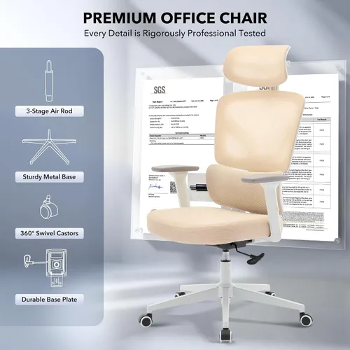 Vista 7 de Silla de oficina ergonómica - Silla de escritorio de malla para el hogar con soporte lumbar ajustable, silla de juegos de computadora con respaldo
