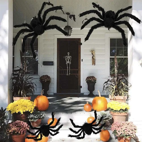 Vista 5 de Haawooky 7 arañas gigantes de Halloween, arañas peludas falsas realistas