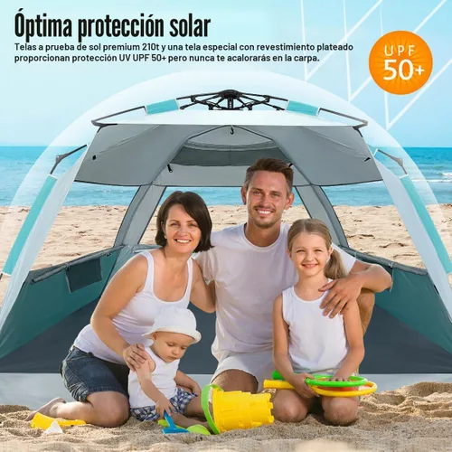 Vista 3 de WhiteFang Deluxe - Tienda de campaña plegable para playa con protección UV para 3-4/5-6 personas, protección contra rayos UV, piso extensible con 3