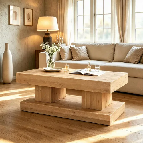 Vista 15 de SSLine Mesa de Centro de Madera Maciza de 47.6 Pulgadas Mesa de Centro Rectangular para Sala de Estar, Mesas de Centro de Cóctel Estilo Granja