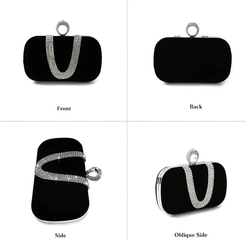 Vista 6 de Bolso de noche de terciopelo para mujer, bolso de mano con diamantes de imitación brillantes, bolso de novia para boda, encantador bolso brillante