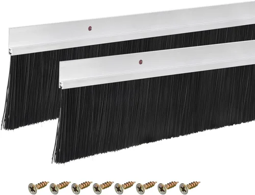 Vista 14 de uxcell 2 piezas barredor de cepillo inferior para puerta forma H base de aleación de aluminio con cepillo de nailon de 0.4 pulgadas para hogar