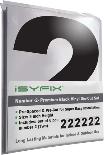 Vista 61 de iSYFIX Calcomanías de vinilo negro con el número 7 (siete), paquete de 6 calcomanías autoadhesivas de 7 pulgadas, calcomanías troqueladas y Negro