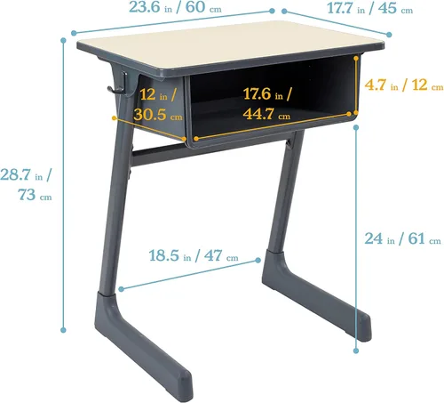 Vista 3 de ECR4Kids - Escritorio para estudiantes con frente abierto en forma de cueva con caja de libros de plástico, escritorio escolar para aula