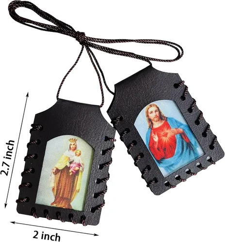 Vista 2 de TALPGOD Sagrado Corazón de Jesús, Escapulario de Cuero de Nuestra Señora del Monte Carmelo, Escapularios Católicos Católicos, Religiosos Católicos