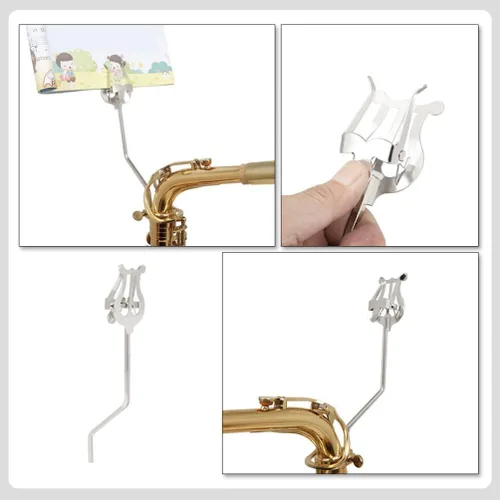 Vista 3 de Galjanoplastia Saxofón Marching Clamp-on Lyre Metal Partituras Clip, Acero inoxidable