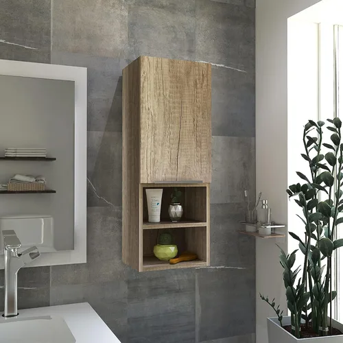 Vista 8 de Armario de pared para baño, botiquín montado en la pared, puerta única y estantes abiertos, sala de estar, baño, organizador de almacenamiento Negro