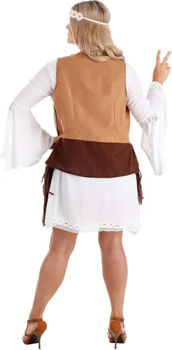 Vista 4 de Disfraz hippie de los años 60 para mujer, Marrón, blanco