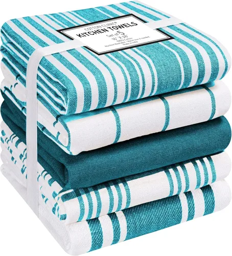 Vista 11 de Cotton Clinic Paquete de 5 toallas de cocina surtidas – Telas suaves absorbentes de secado rápido para mesa y cocina - Toallas de cocina, paños