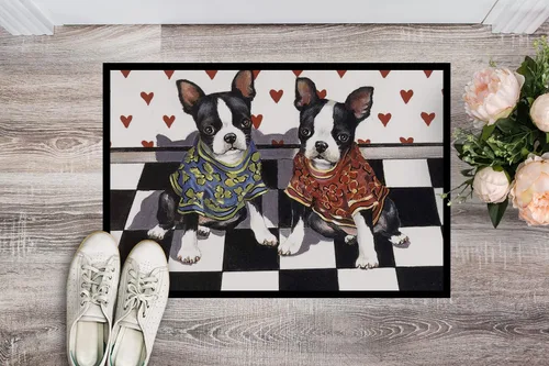 Vista 2 de Caroline's Treasures PPP3249MAT Boston Terrier Puppy Love Felpudo de 18 x 27 pulgadas, tapete para puerta delantera, interior y exterior