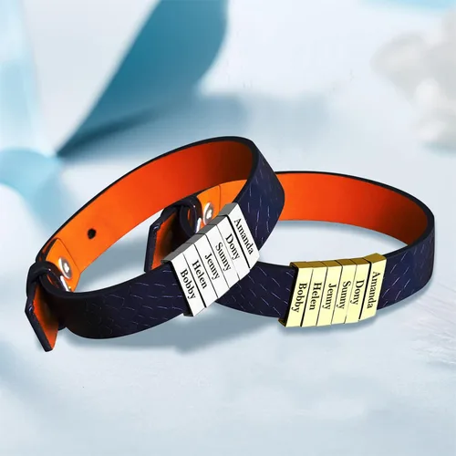 Vista 25 de Pulseras de cuero personalizadas para hombre con 1-6 nombres, pulsera trenzada personalizada con cuentas para papá, marido, día del padre, San