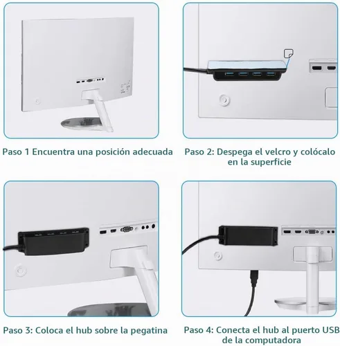 Vista 3 de Hub de escritorio portátil USB 3.0 de 4 puertos, concentrador de datos USB 3.0 fija con cable de 3.3 pies para MacBook, Mac Pro/Mini, iMac, XPS