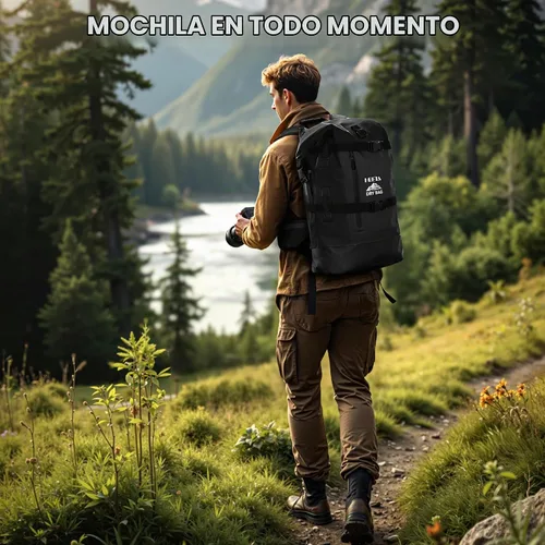 Vista 8 de HEETA - Bolsas secas impermeables para hombres y mujeres, mochila de 40 L, con parte superior enrollable, mochila de senderismo resistente para Negro