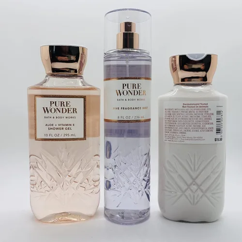 Vista 3 de Bath & Body Works - Pure Wonder - Paquete de 3 unidades de gel de ducha, fragancia fina en niebla y loción corporal súper suave (el embalaje varía)