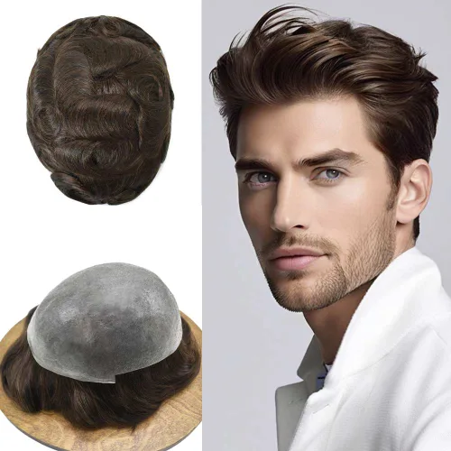 Vista 17 de Hombres Toupee Hair Thin Skin 0.06 Men's Toupee Hair Piece Remy Human Hair System Mens Hairpieces Invisable Hairline Protesis Capilar Para Hombre