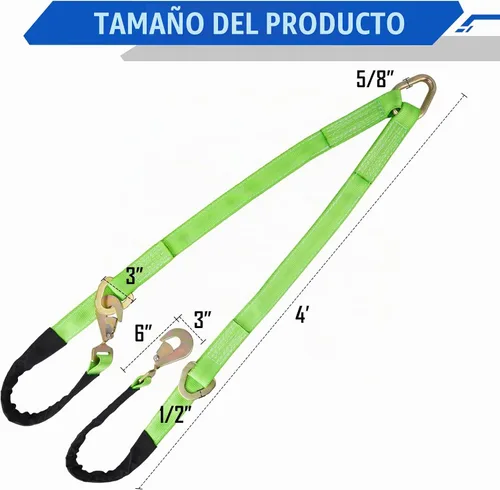 Vista 7 de Correa de Brida en V de 2" x 4' con Ganchos a Presión/Funda Cordura y Correa de Eje, Anillo en D en el Medio, Correas de Remolque de Servicio Pesado