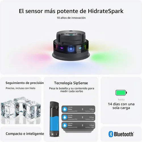 Vista 4 de Hidrate Spark PRO Lite Bundle - Botella de agua inteligente, rastrea la ingesta de agua y brilla para recordarte que te mantengas hidratado, tapa