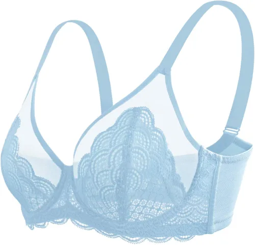 Vista 4 de HSIA Sujetador sin forro para mujer, sin forro, sin relleno, cobertura completa, malla de encaje, sexy, transparente, talla extragrande