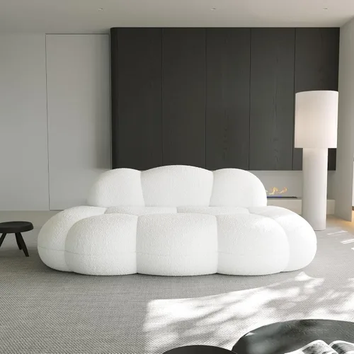 Vista 11 de JACH Sofá de nube de 3 plazas para sala de estar, moderno sofá tapizado de sherpa, sofá de ocio minimalista, cómodo sofá nube para apartamento