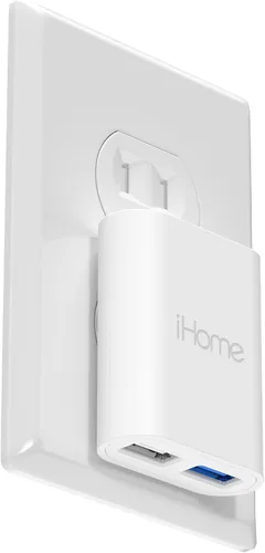 Vista 20 de iHome Cargador de pared USB delgado de 2 puertos, adaptador plano del enchufe del viaje del multipuerto Dual USB-A ports, 2.4A Rapid Charge