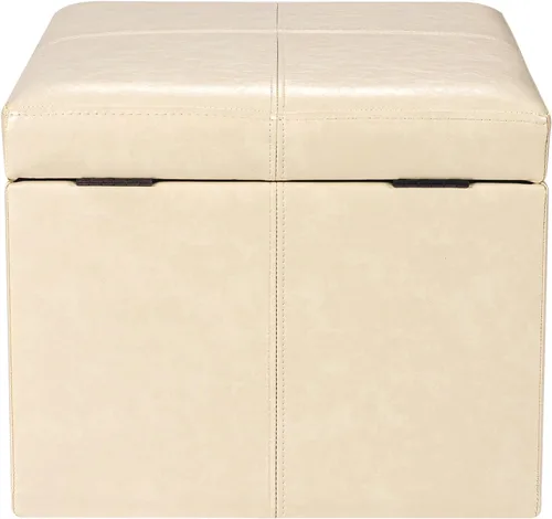 Vista 8 de Homebeez Faux Leather Storage Ottoman, 17.3" Square Upholstered Small Foot Rest Stool Cube Footstool with Hinged Lid, Load 300 lb, for Living Room