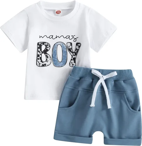 Vista 14 de Conjunto de camiseta de manga corta para bebé y niño, ropa de verano para bebé, pantalones cortos elásticos enrollados C- azul