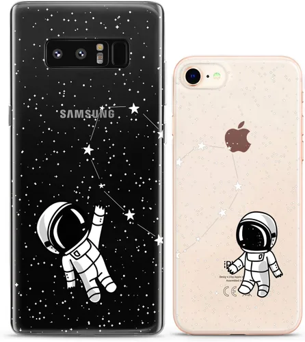 Vista 9 de Fundas a juego para parejas compatibles con iPhone 16 15 14 13 12 11 Pro Max Mini Xs X 6s 8 Plus 7+ Xr 10 SE 5 Astronaut Space Constellation Funda