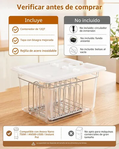 Vista 8 de EVERIE Sous Vide - Contenedor compatible con ANOVA Nano, Contenedor con tapa y estante