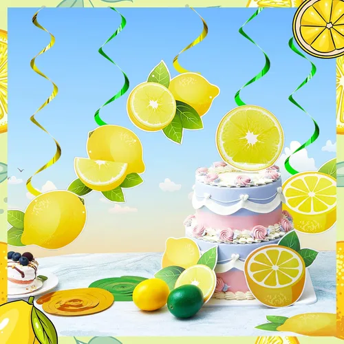 Vista 7 de 40 piezas de decoración de fiesta de limón colgante de remolino de limón, limonada cítrica, decoración colgante de fiesta para niños y niñas, baby