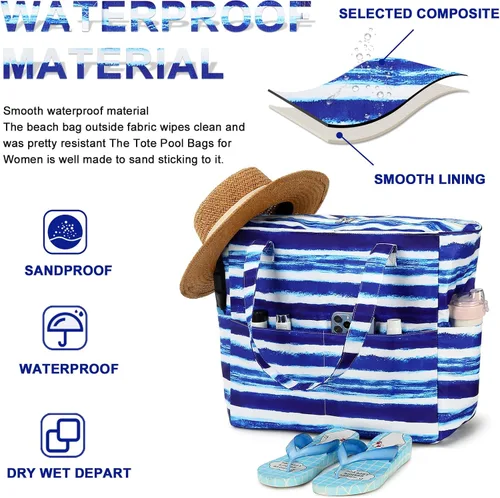 Vista 7 de Bolsas impermeables para la playa y la piscina, para mujeres y mujeres, extragrandes, bolsa de transporte con compartimento húmedo para viajes