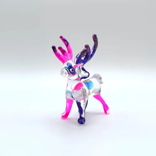 Vista 3 de Ciervo micro pequeñas figuras de vidrio soplado a mano, animales de arte coleccionable, regalo para decoración del hogar (azul rosa)
